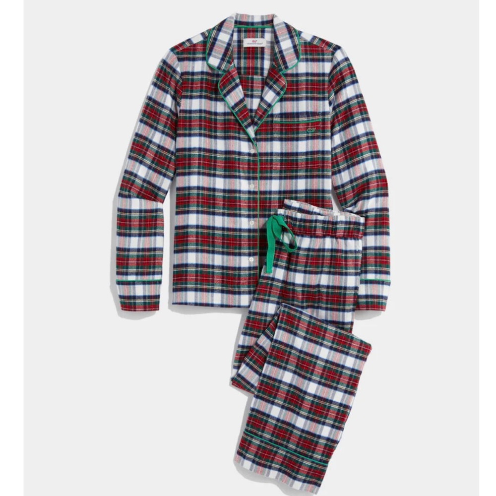 NWT Vineyard Vines Flannel Sleep Set in Plaid Marshmallow, size M